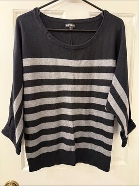 Express Black and Gray Striped Scoop Neck Sweater